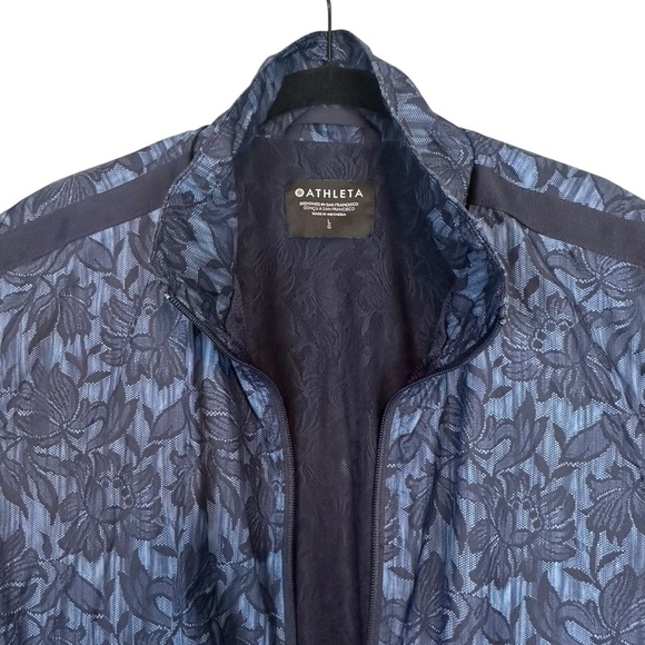 Athleta Sightseer Lace Jacket Navy Blue Floral Mesh Zip Bomber Windbreaker Large - Picture 6 of 14